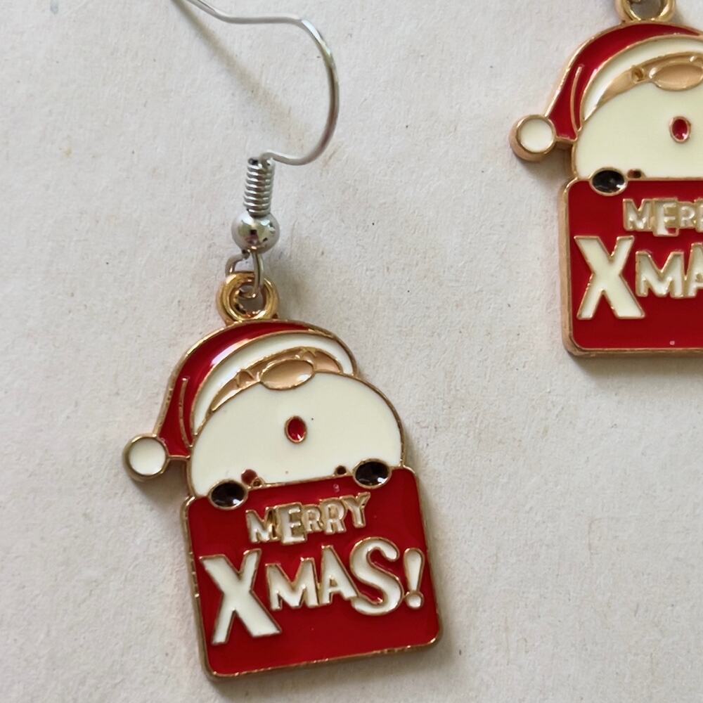 Cartoon Santa Claus Merry Xmas Enamel Earrings